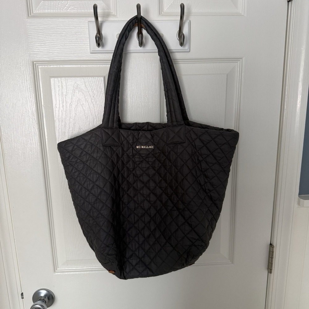 MZ Wallace Medium Metro City Tote Magnet Gray Quilted Shoulder Bag Purse Travel - Picture 12 of 14